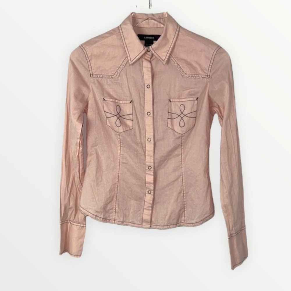 EXPRESS Western Snap Button Down Long Sleeve Top S Raw Edges✨